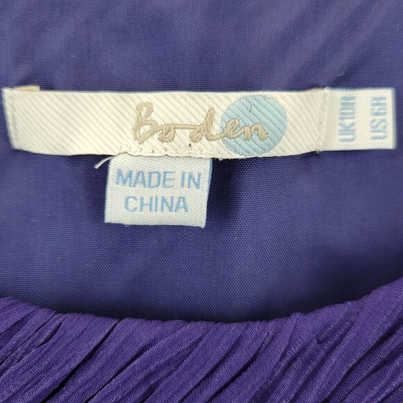 Boden Silk Midi Dress Womens 10 Royal Blue Purple Crepe Empire Waist Sleeveless - Picture 6 of 10